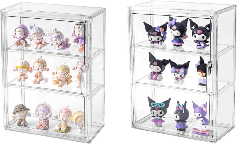 Uni HIMO 3 Tier Display Case for Collectibles,Clear Display Box with 2 Movable Plates ,Storage Container with Magnetic Door (Large 2 Pack) - Image 1
